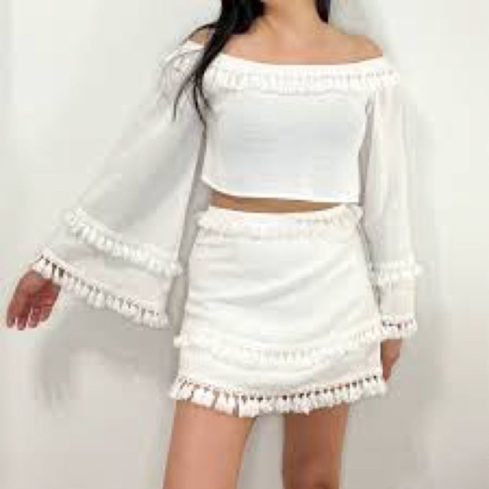 Zara White Off-Shoulder Skirt Set